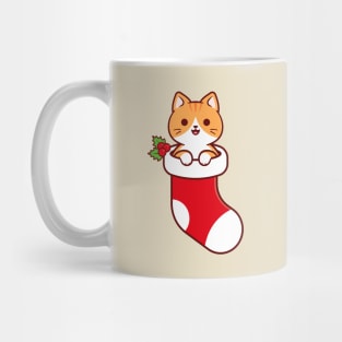 Cute Orange Tabby Cat Inside a Christmas Stocking Mug